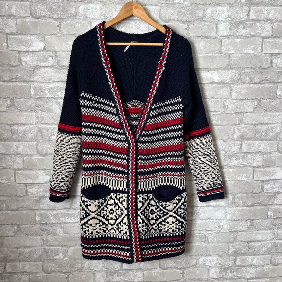 Free People Women's Medium Annabelle Wool Blend Knit Nordic Longline Cardigan - Picture 3 of 9